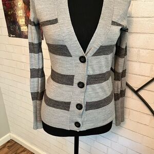 LOFT Gray and Dark Gray Striped Cardigan
